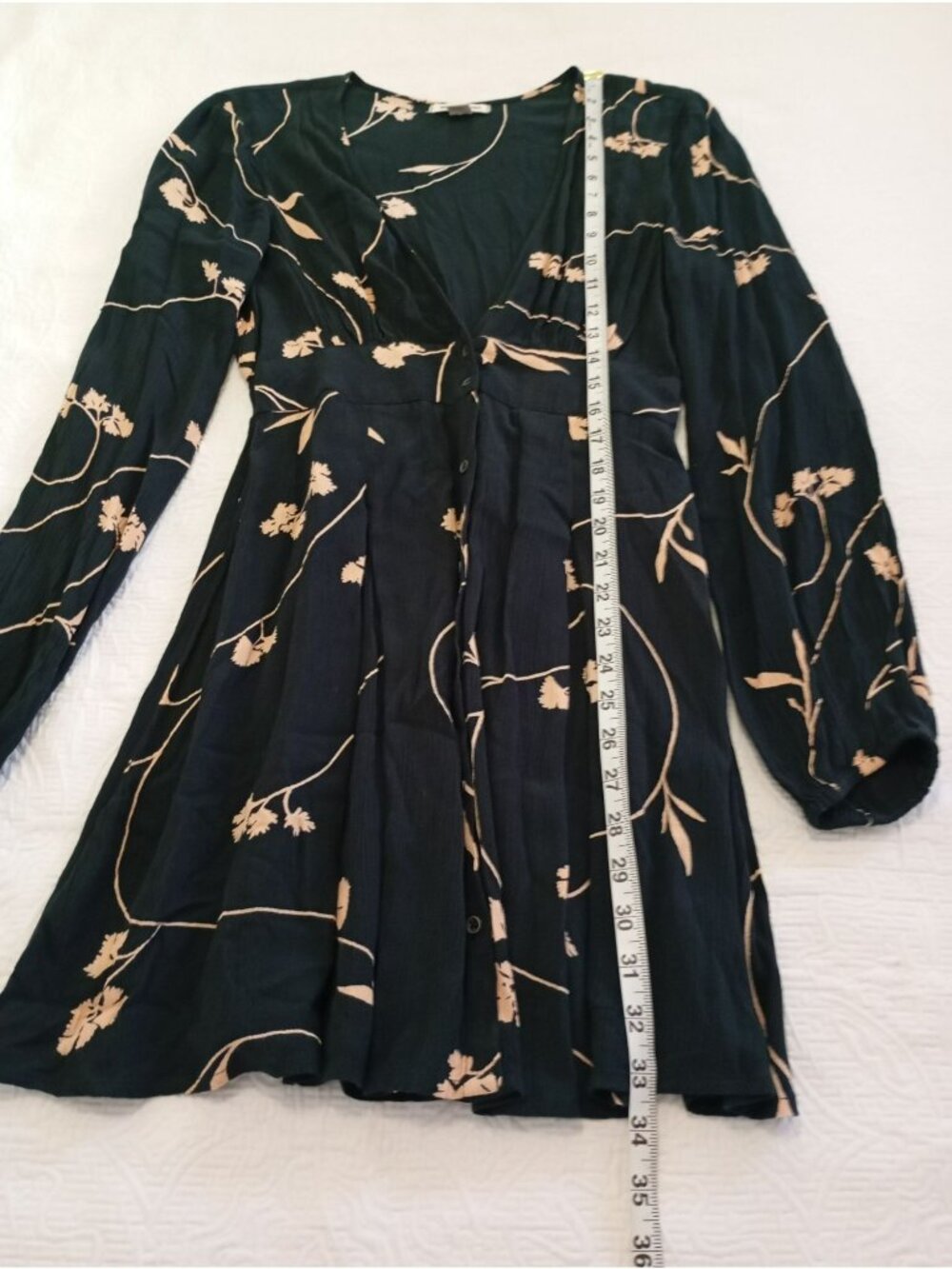 Billabong Black Floral Print Long Sleeve Button Front Mini Dress Size M India - Picture 11 of 12